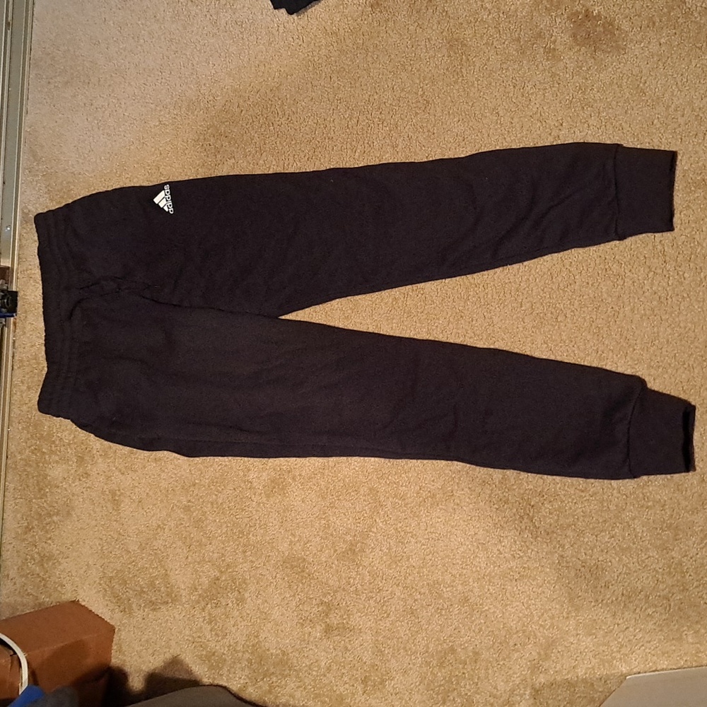 Adidas xs black with white joggers with logo on leg